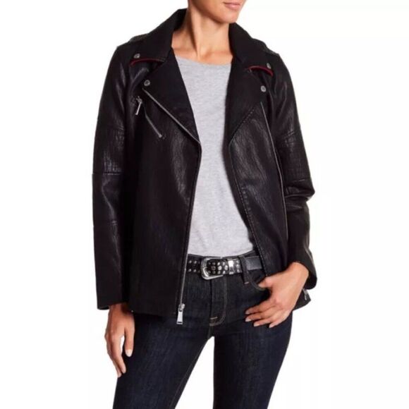 BCBGeneration Long Faux Leather Asymmetrical Zip Moto Jacket | Size S - Picture 1 of 11